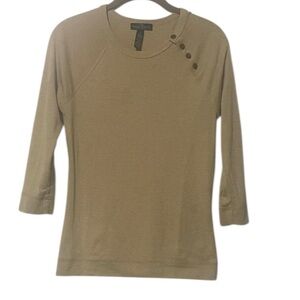 Women’s Ralph Lauren Button Shoulder Crewneck 3/4 Sleeve Shirt Size Small Tan